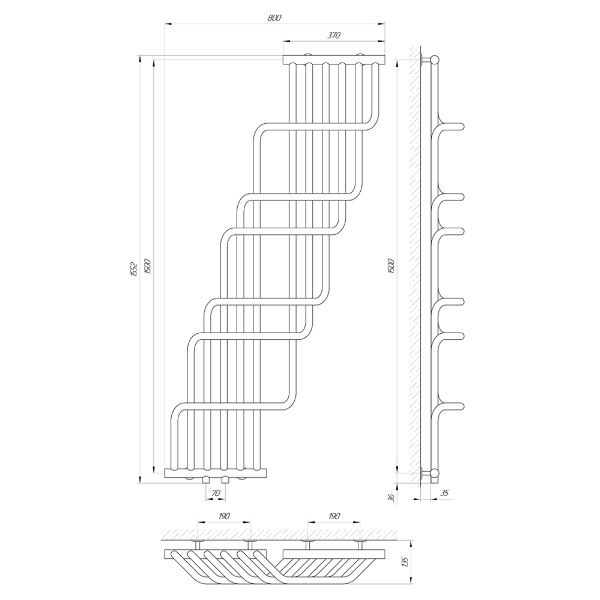 Схема Водяной полотенцесушитель Laris Ниагара П 370x1500