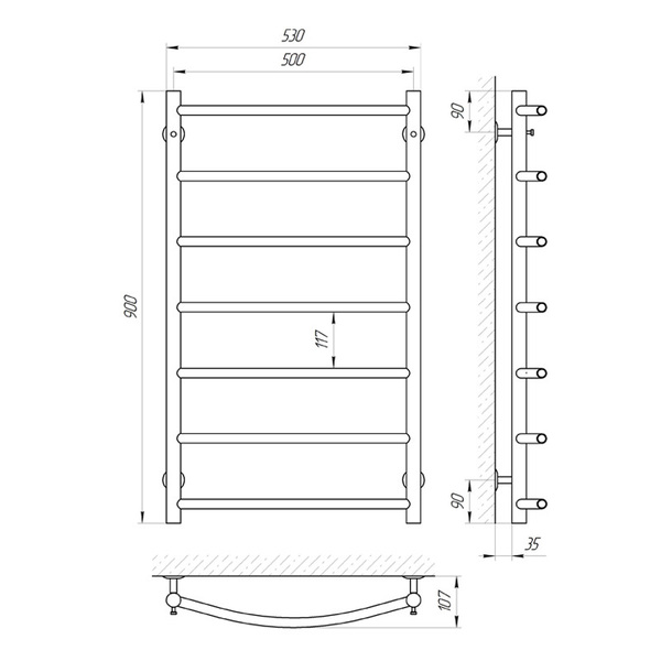 Схема Полотенцесушитель водяной Laris Флеш 500x900 П7