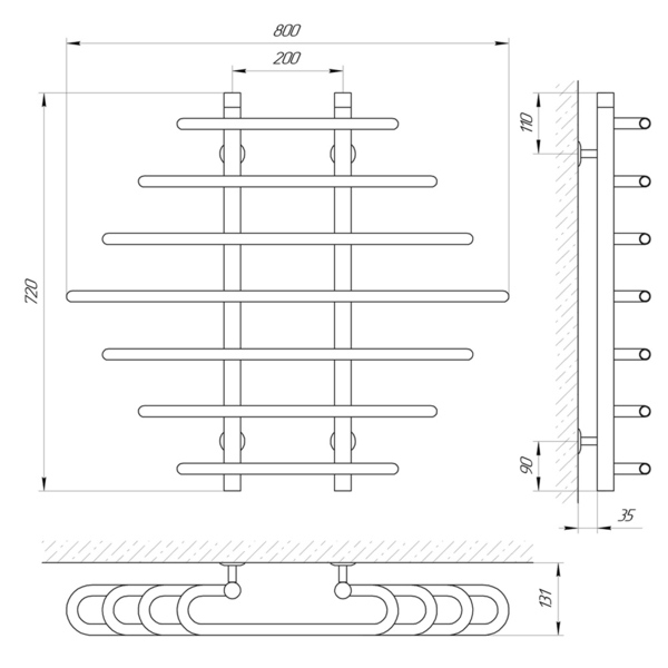 Схема Водяной полотенцесушитель Laris Одиссей 800x700 П7