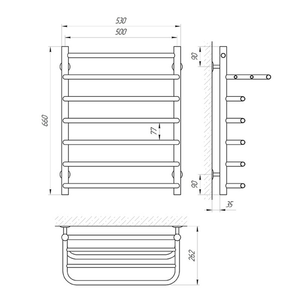 Схема Полотенцесушитель водяной Laris Стандарт 500x660 П7 с полкой