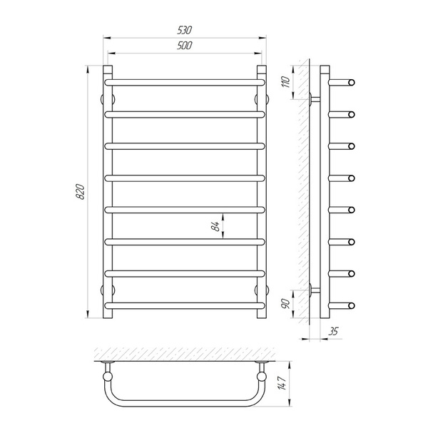 Схема Полотенцесушитель водяной Laris Стандарт 500x800 П8