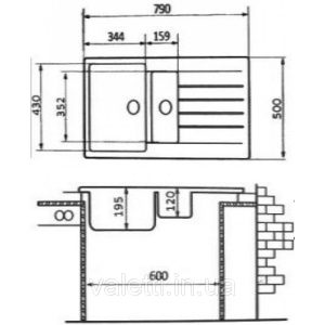 Схема Гранитная мойка Valetti №29 790х500